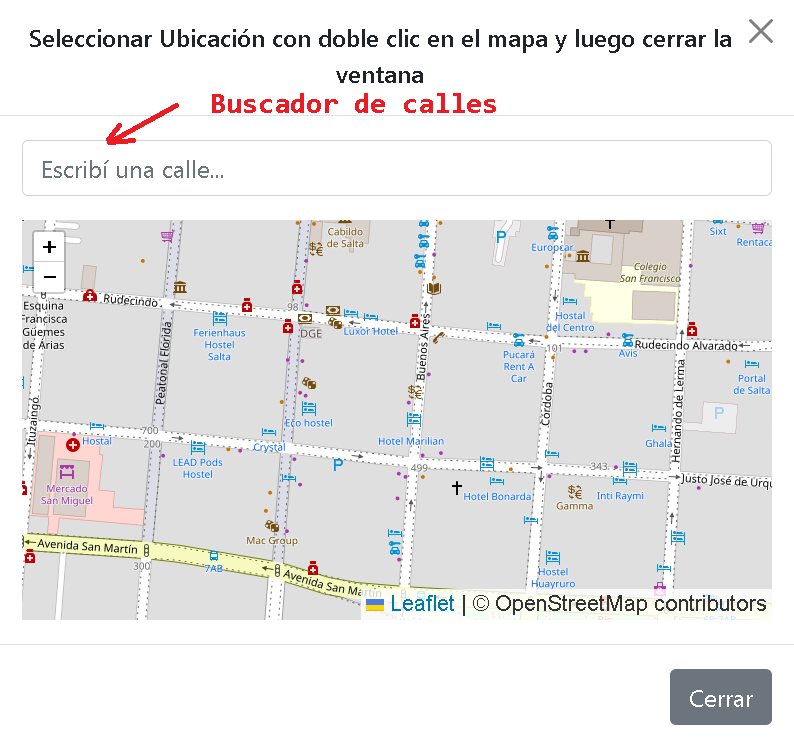Buscador de calles en el mapa
